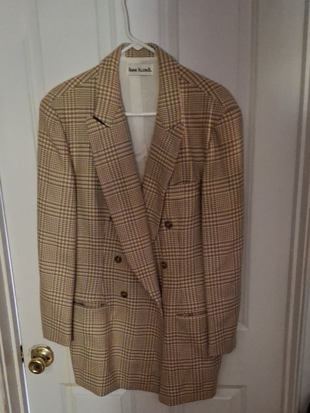 Anne Klein Tan Glen Plaid Double-Breasted Sport Coat